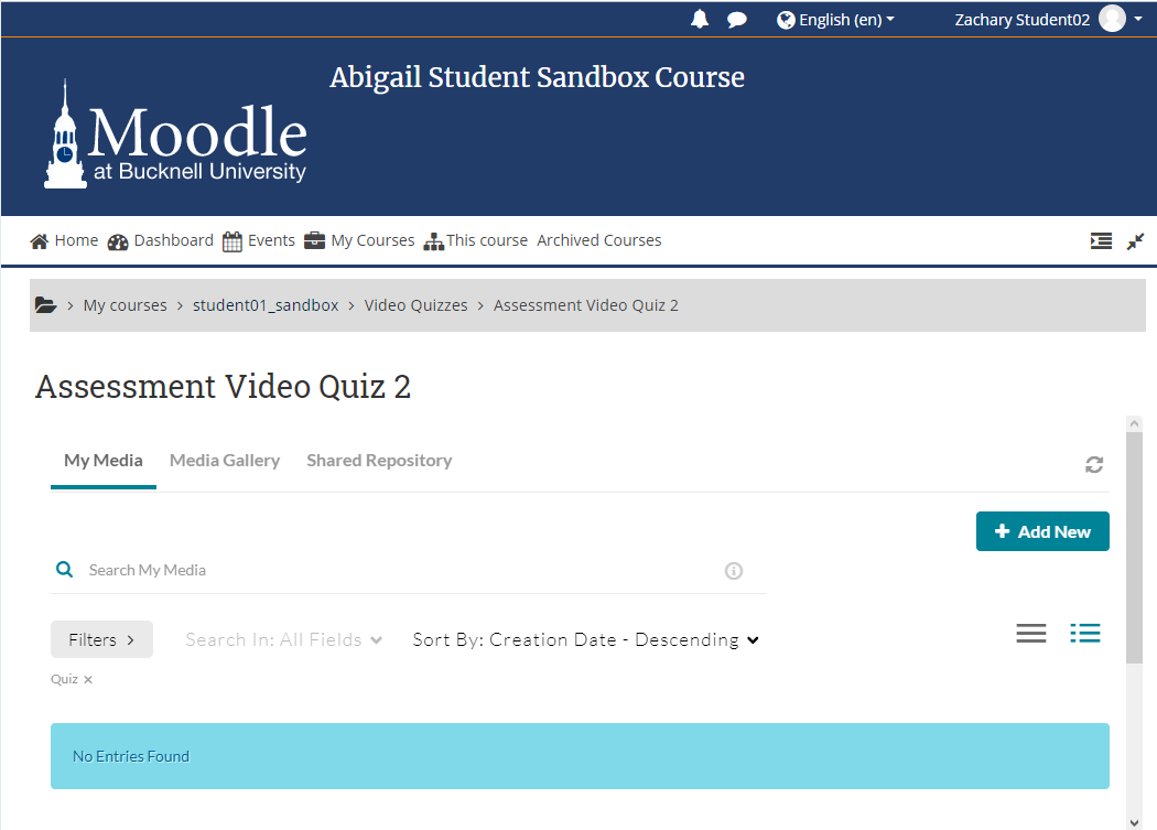 Student View After Clicking Link